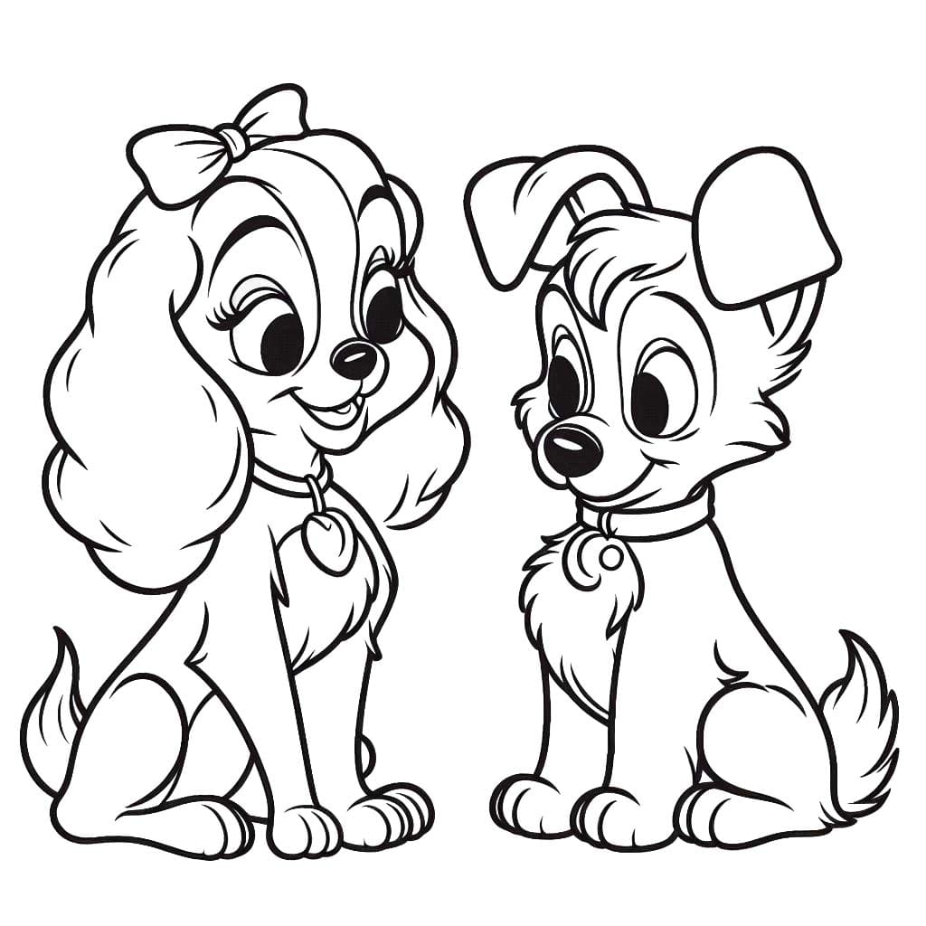 Zeichne Susi und Strolch kostenlos druckbare