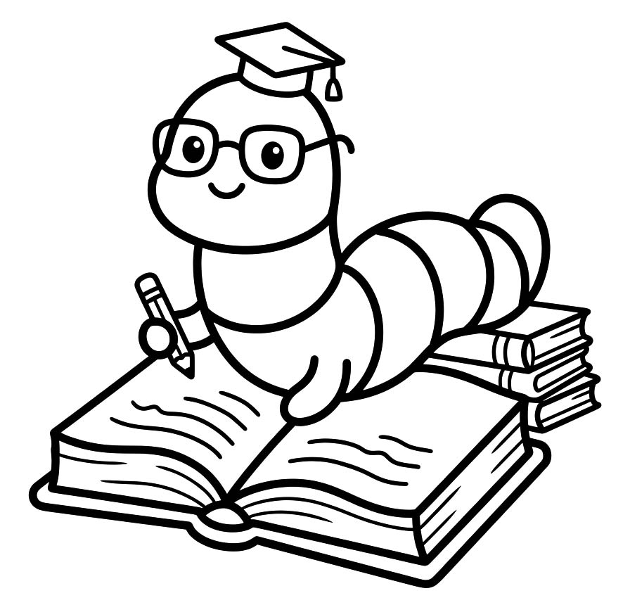 Bücherwurm zum Ausdrucken