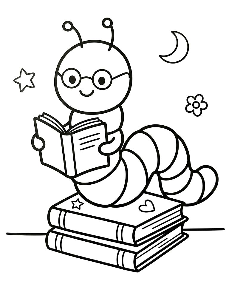 Bücherwurm zum Ausdrucken für Kinder
