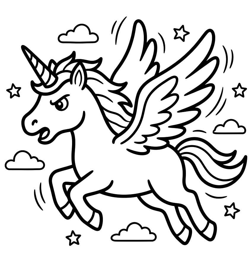 Geflügeltes Einhorn druckbare basisch