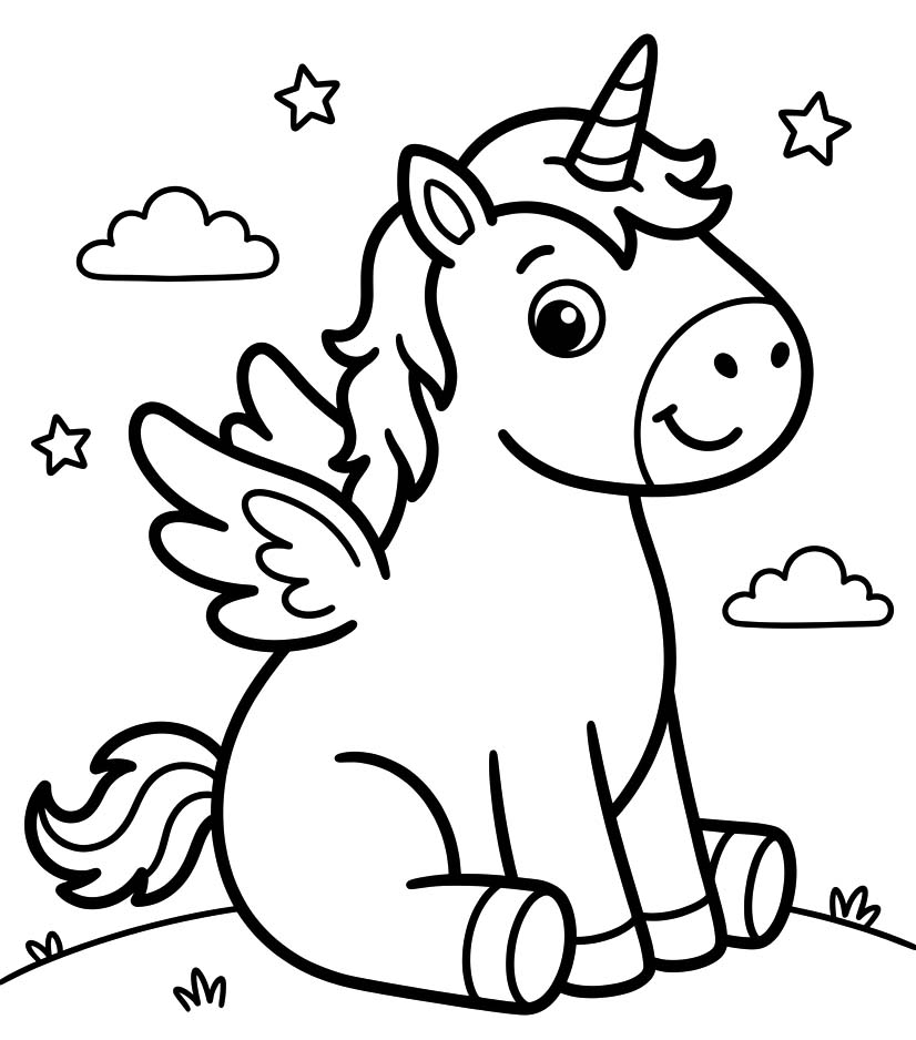 Geflügeltes Einhorn druckbare schlicht