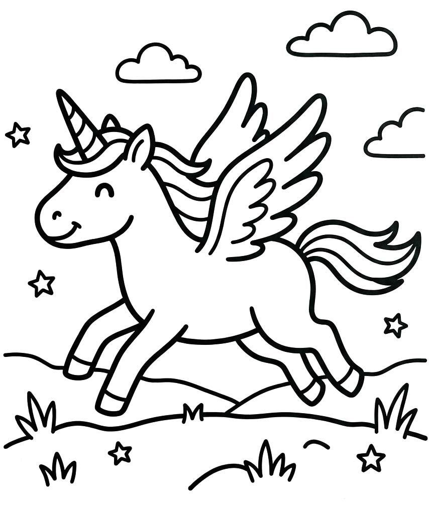 Geflügeltes Einhorn kostenlos druckbare schlicht
