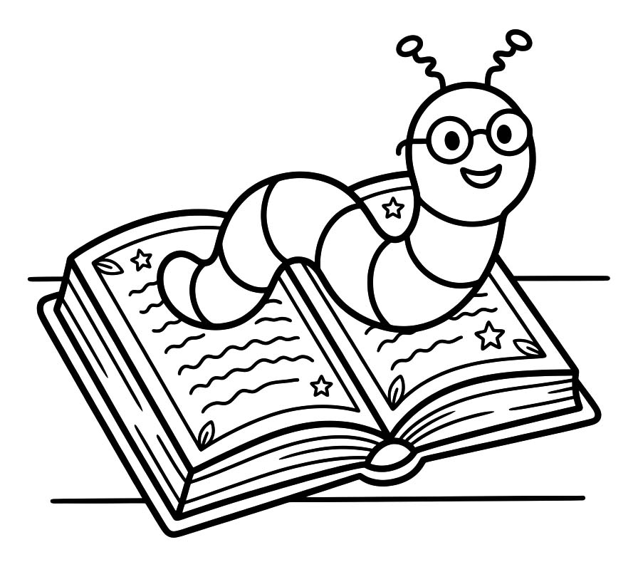 Zeichne Bücherwurm basisch