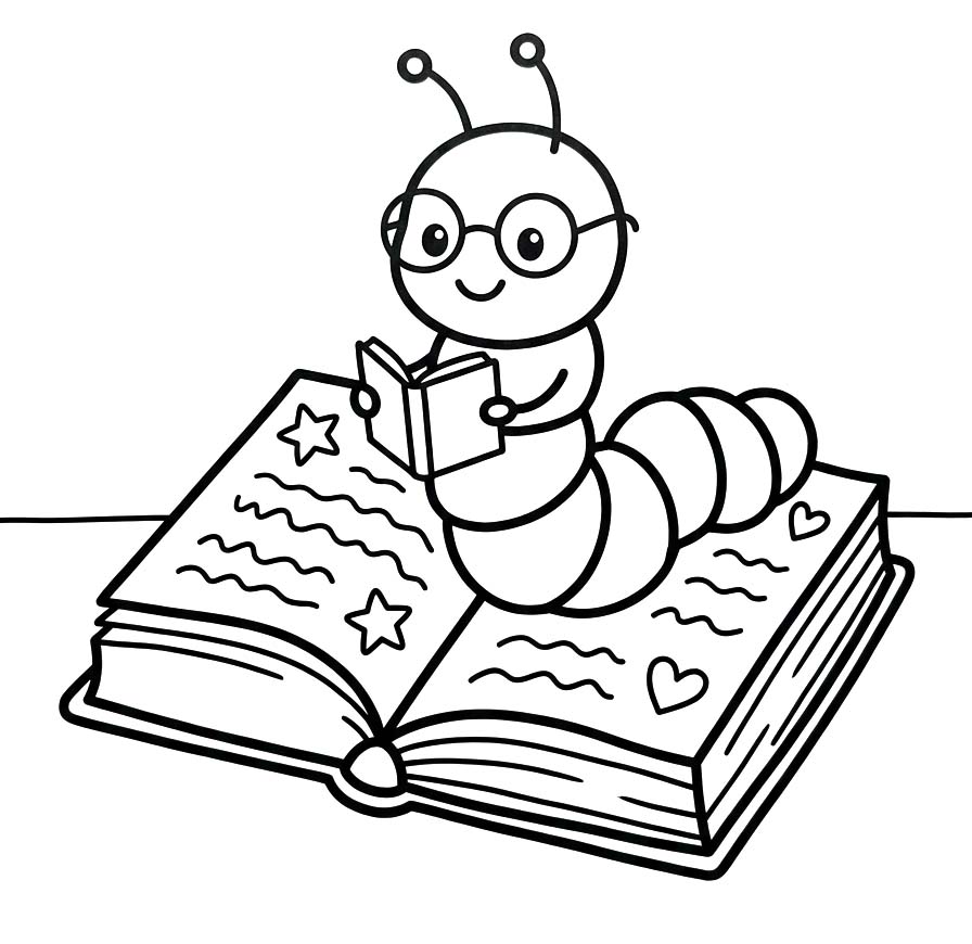 Zeichne Bücherwurm druckbare
