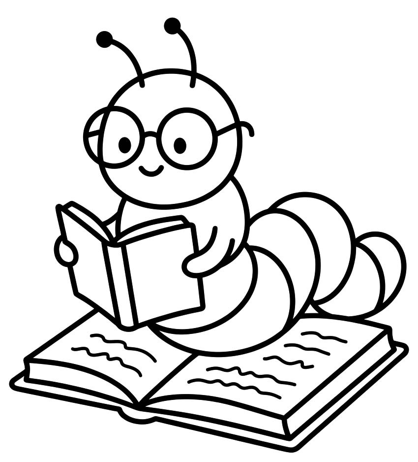 Zeichne Bücherwurm druckbare basisch