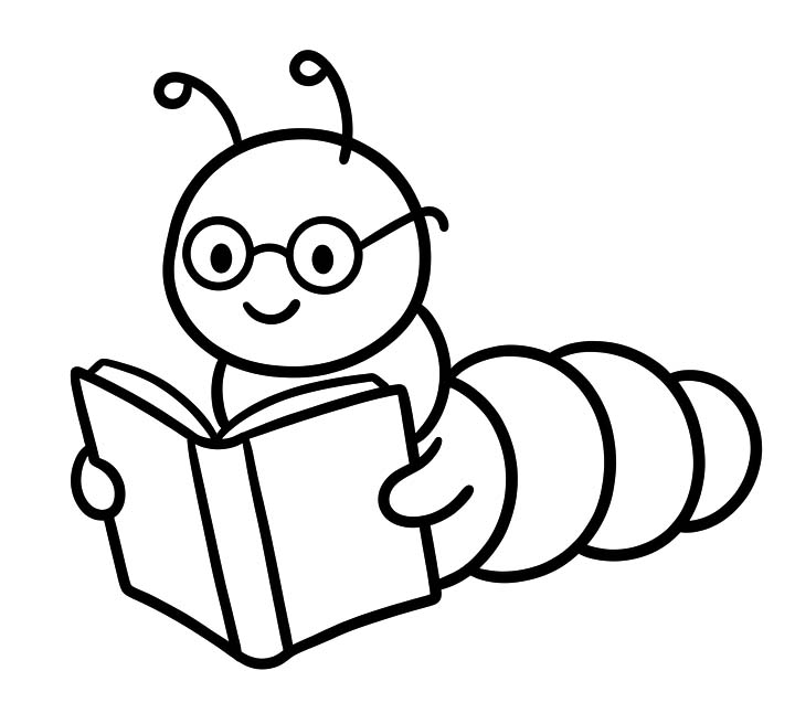 Zeichne Bücherwurm druckbare schlicht