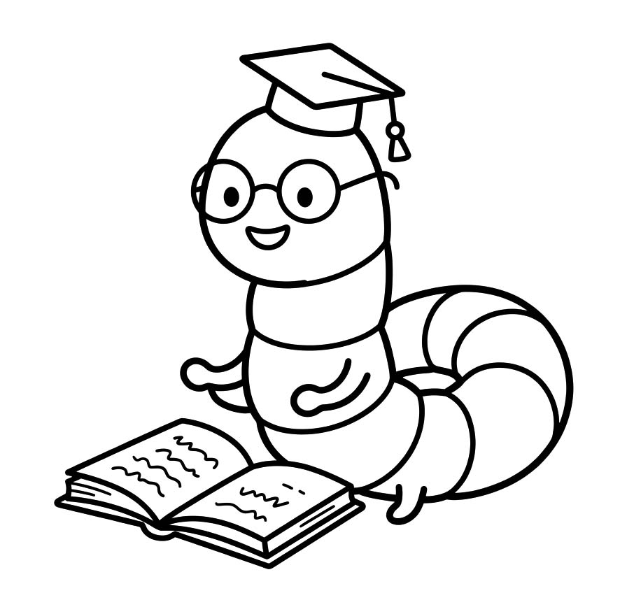 Zeichne Bücherwurm einfach