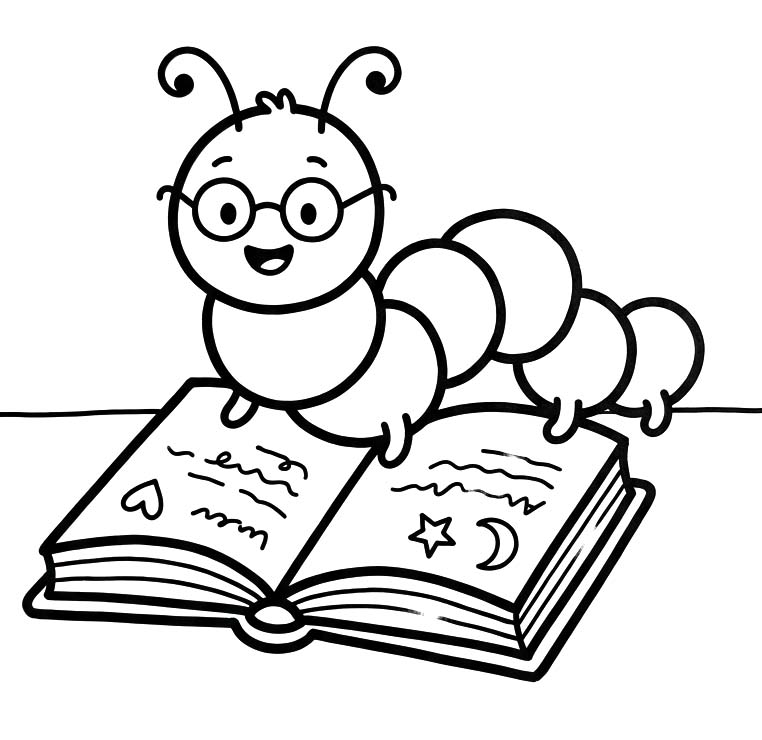 Zeichne Bücherwurm kostenlos