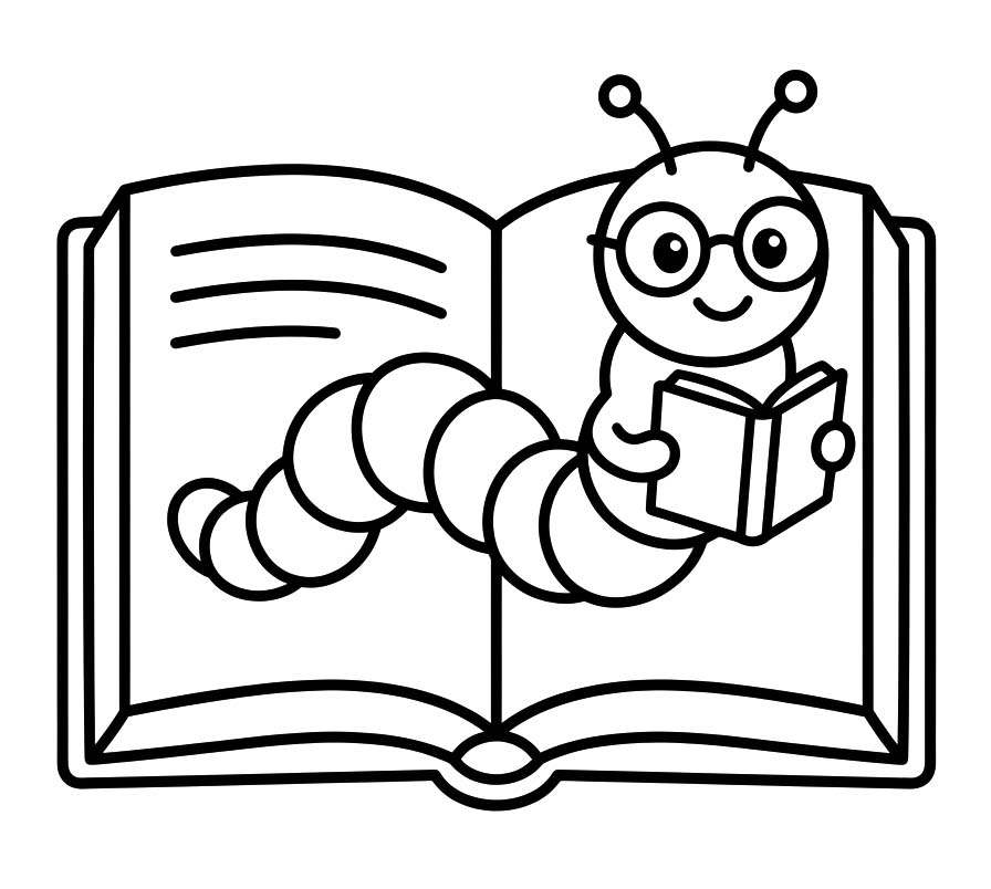Zeichne Bücherwurm kostenlos basisch