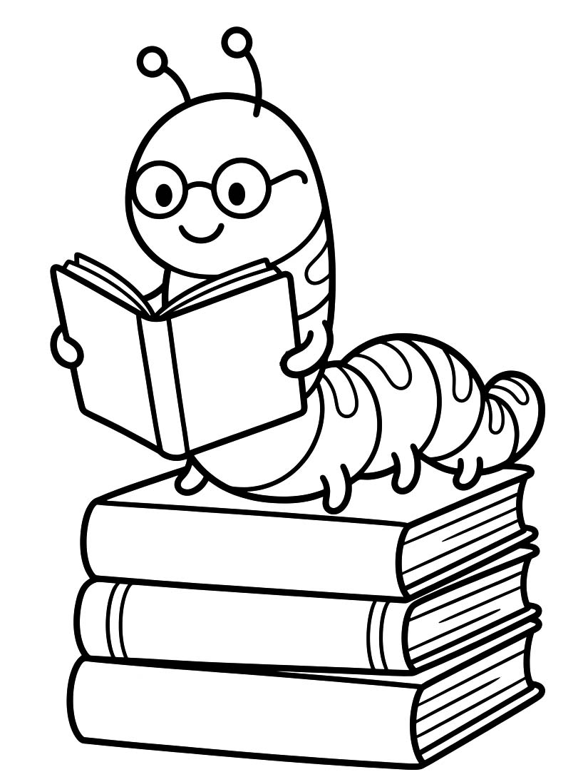 Zeichne Bücherwurm kostenlos druckbare