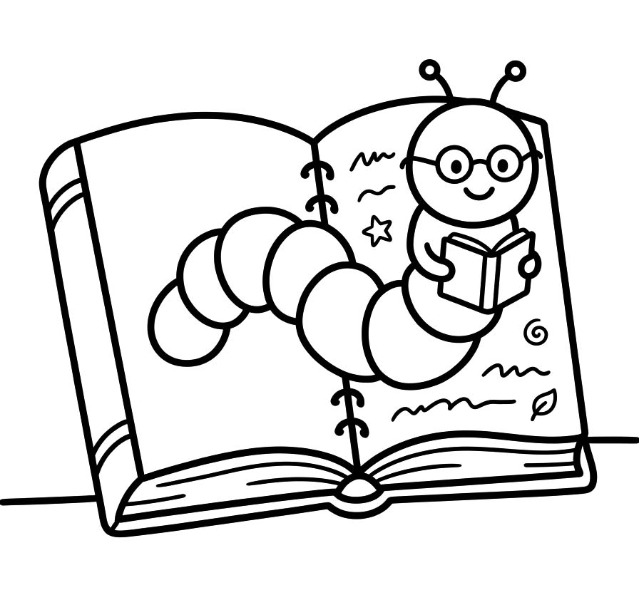 Zeichne Bücherwurm kostenlos druckbare basisch