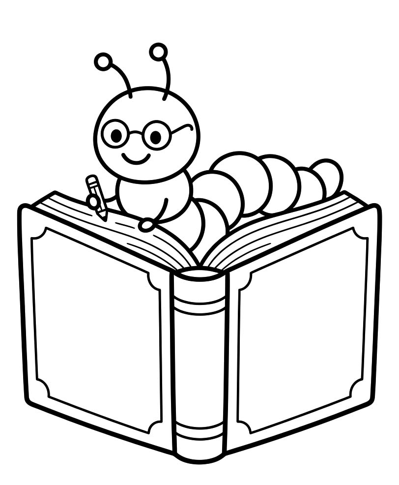 Zeichne Bücherwurm kostenlos druckbare einfach