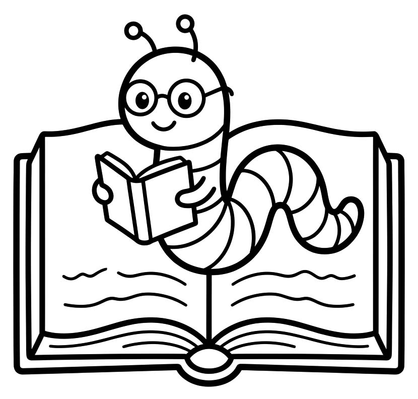 Zeichne Bücherwurm kostenlos druckbare schlicht