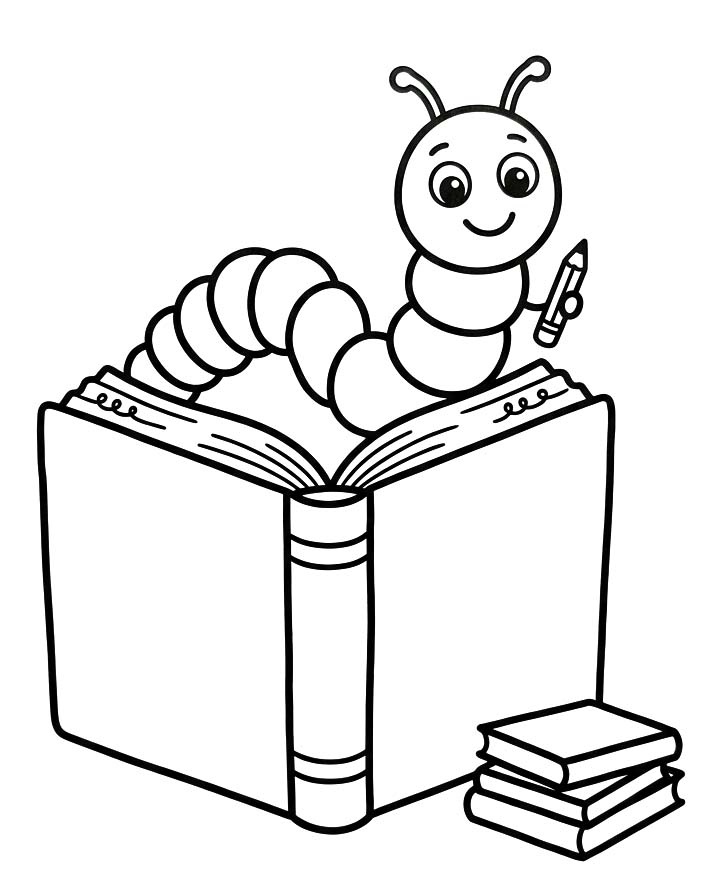 Zeichne Bücherwurm kostenlos für Kinder