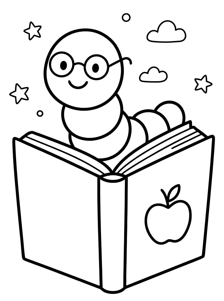 Zeichne Bücherwurm kostenlos schlicht