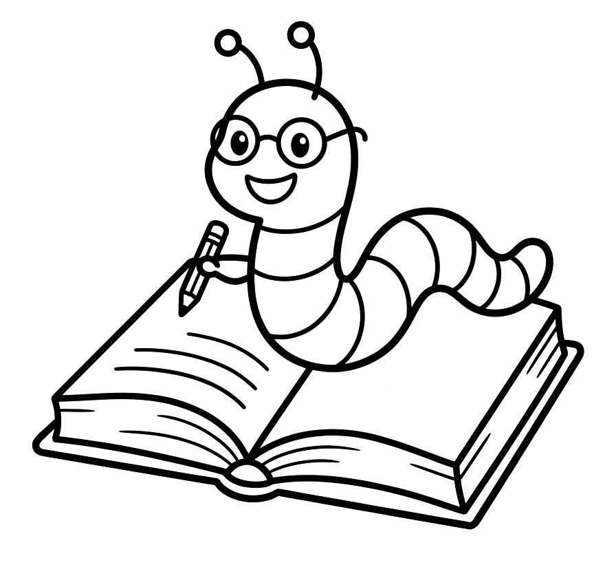 Zeichne Bücherwurm schlicht