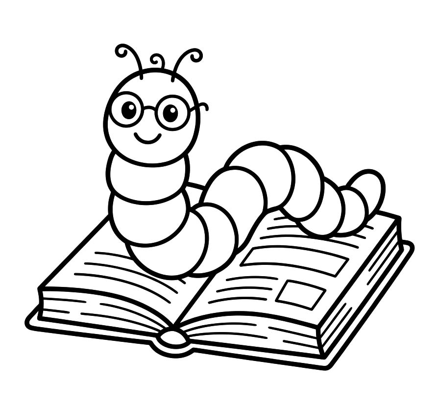 Zeichne Bücherwurm zum Ausdrucken