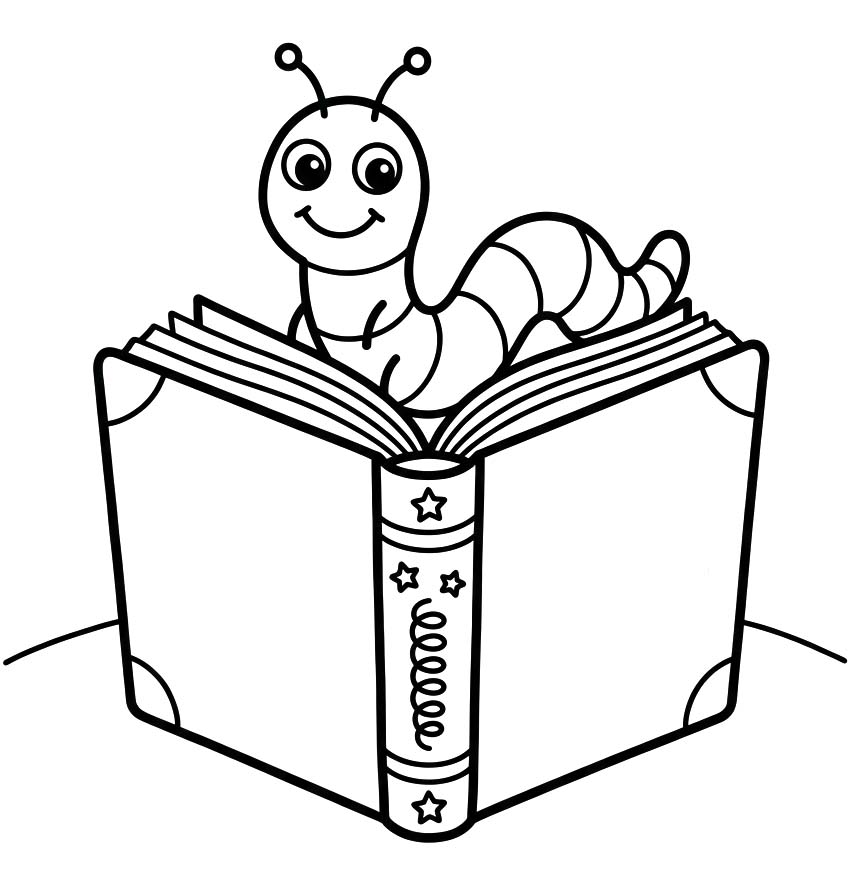 Zeichne Bücherwurm zum Ausdrucken für Kinder