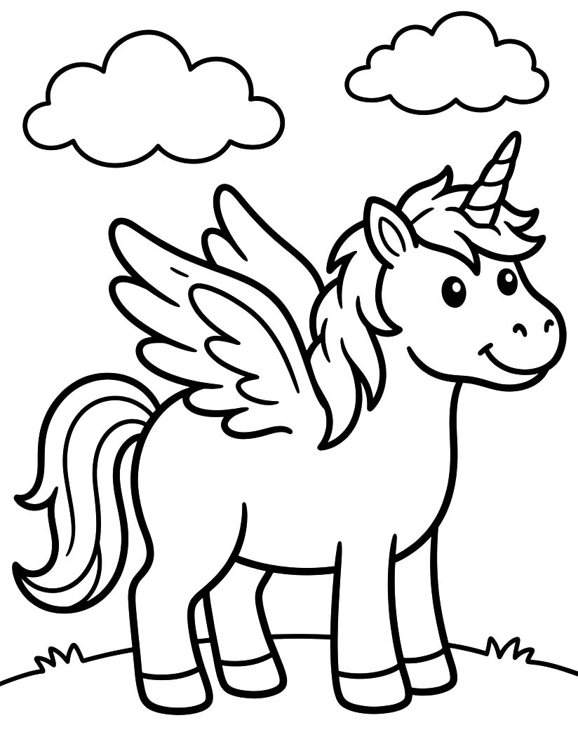 Zeichne Geflügeltes Einhorn druckbare