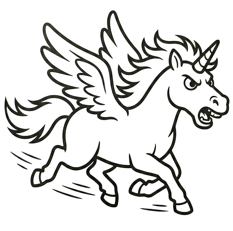 Zeichne Geflügeltes Einhorn druckbare schlicht
