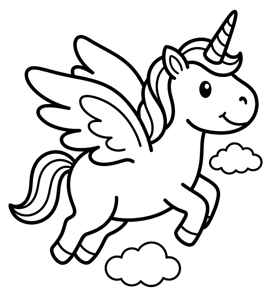Zeichne Geflügeltes Einhorn kostenlos druckbare