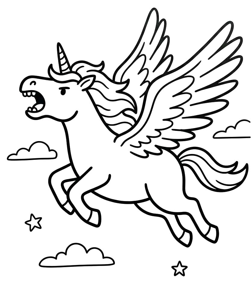 Zeichne Geflügeltes Einhorn kostenlos druckbare einfach