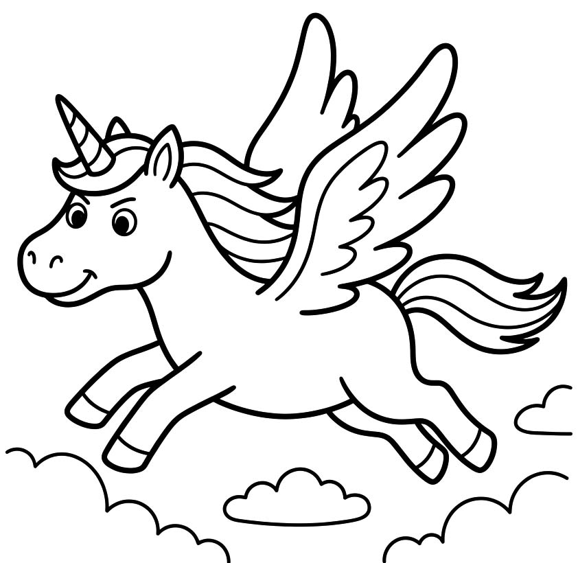 Zeichne Geflügeltes Einhorn kostenlos einfach