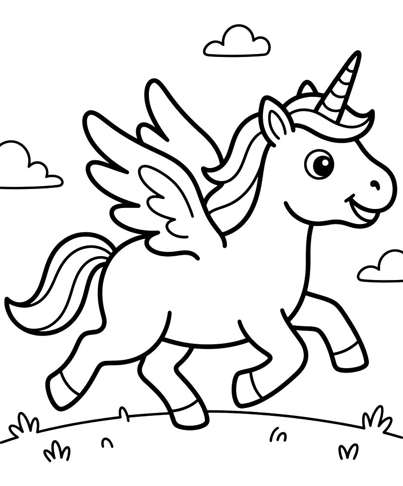 Zeichne Geflügeltes Einhorn kostenlos schlicht