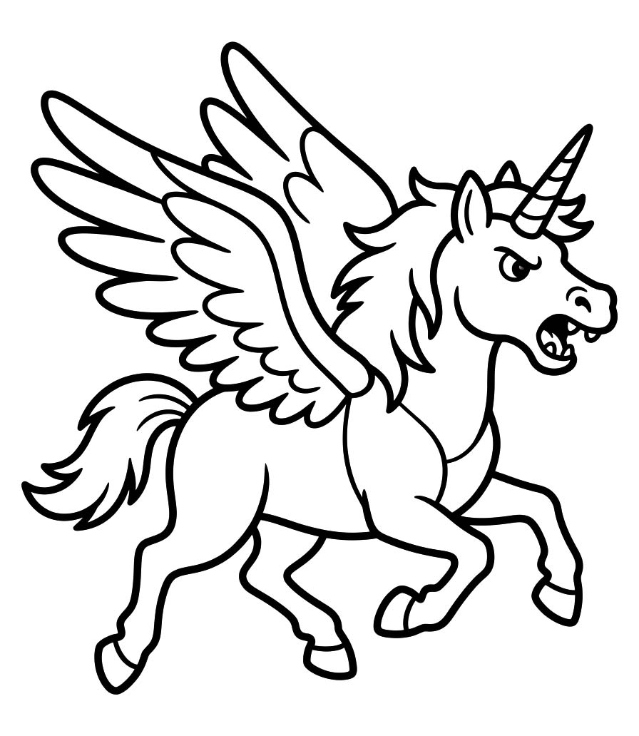 Zeichne Geflügeltes Einhorn zum Ausdrucken