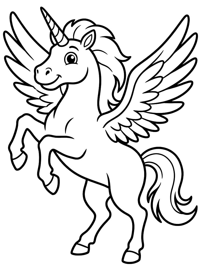 Zeichne Geflügeltes Einhorn zum Ausdrucken für Kinder