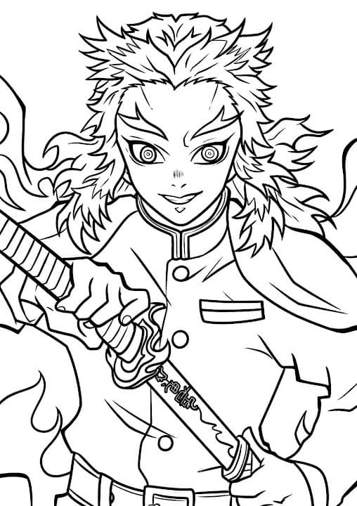 Zeichne Kyojuro Rengoku druckbare