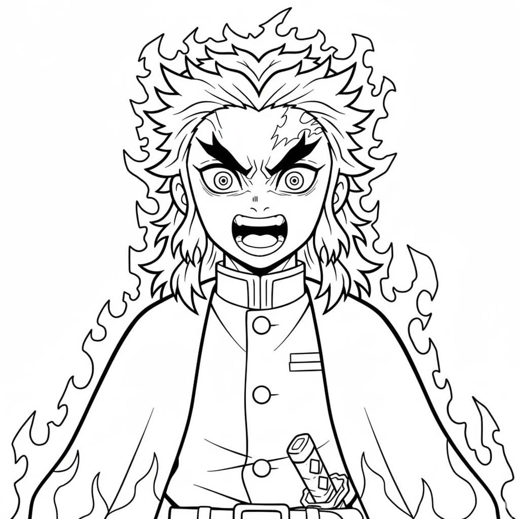 Zeichne Kyojuro Rengoku druckbare einfach