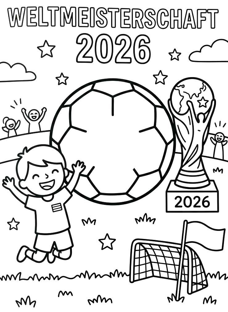 Zeichne Weltmeisterschaft 2026 druckbare schlicht