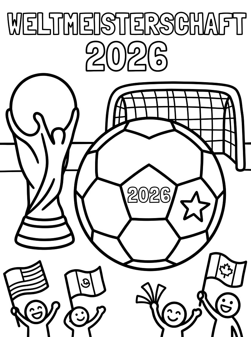 Zeichne Weltmeisterschaft 2026 kostenlos druckbare einfach