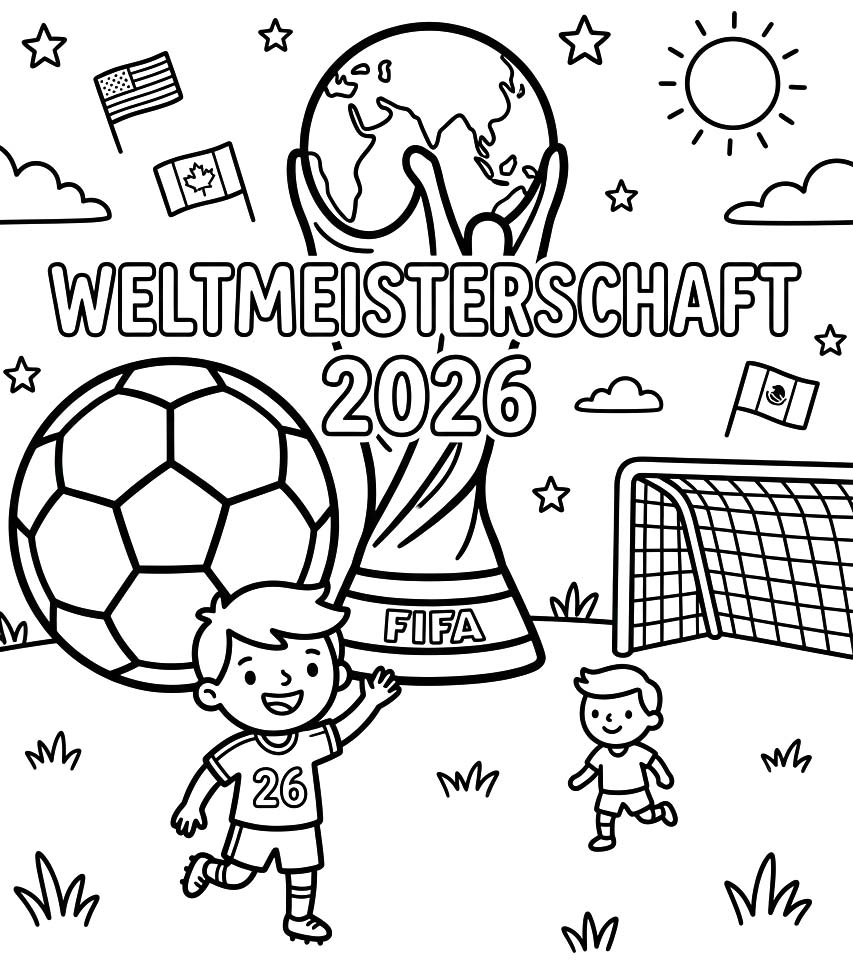 Zeichne Weltmeisterschaft 2026 kostenlos druckbare schlicht