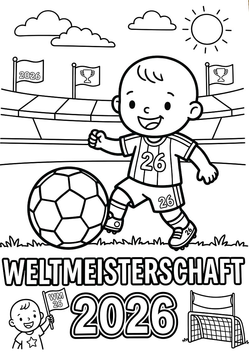 Zeichne Weltmeisterschaft 2026 kostenlos schlicht