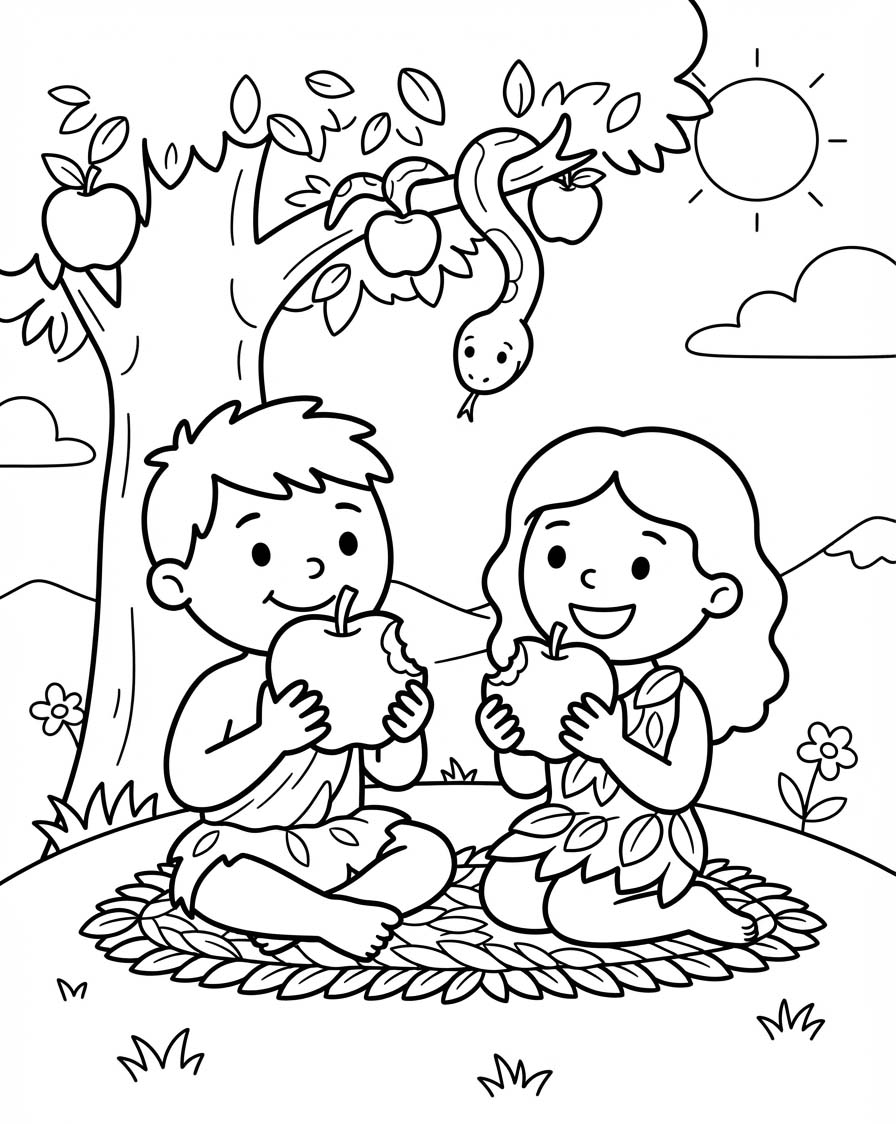 Zeichne Adam und Eva basisch
