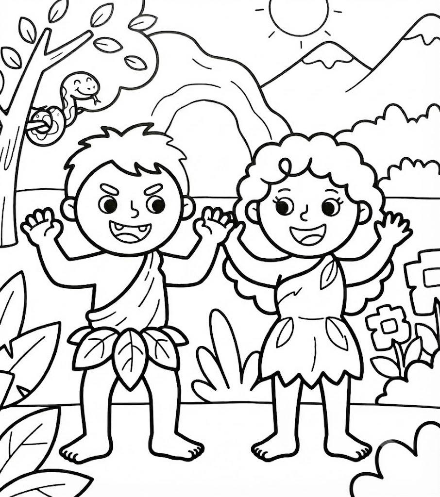 Zeichne Adam und Eva kostenlos