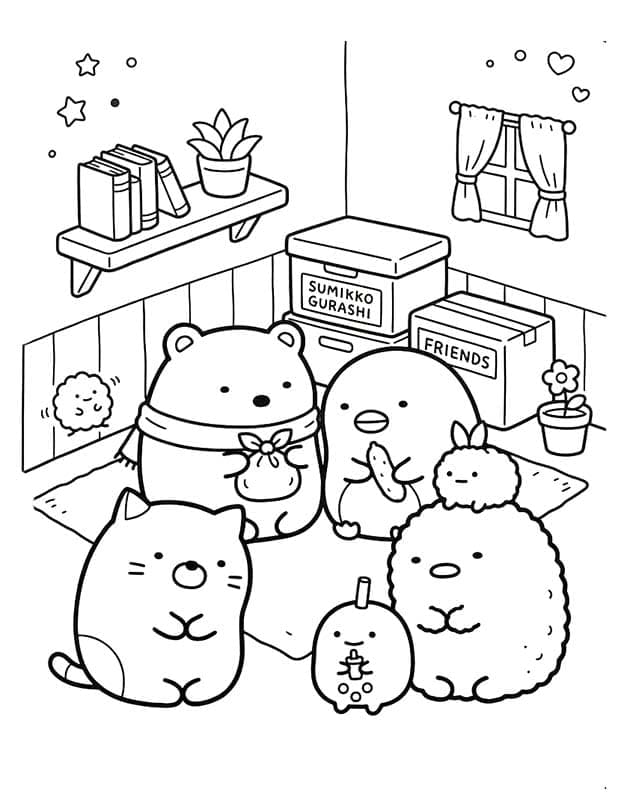 Zeichne Sumikko Gurashi basisch