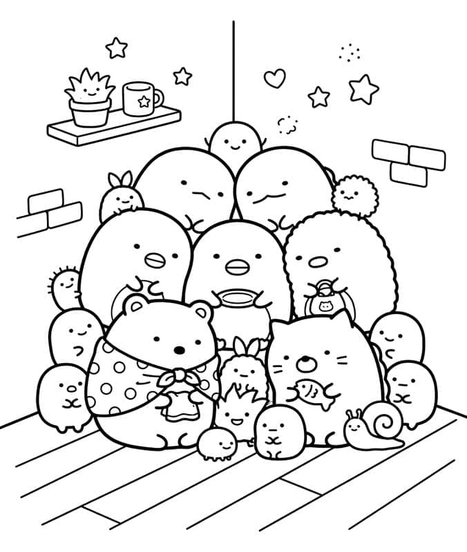 Zeichne Sumikko Gurashi druckbare basisch