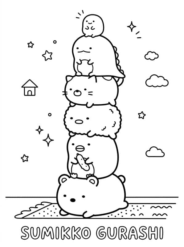 Zeichne Sumikko Gurashi druckbare schlicht