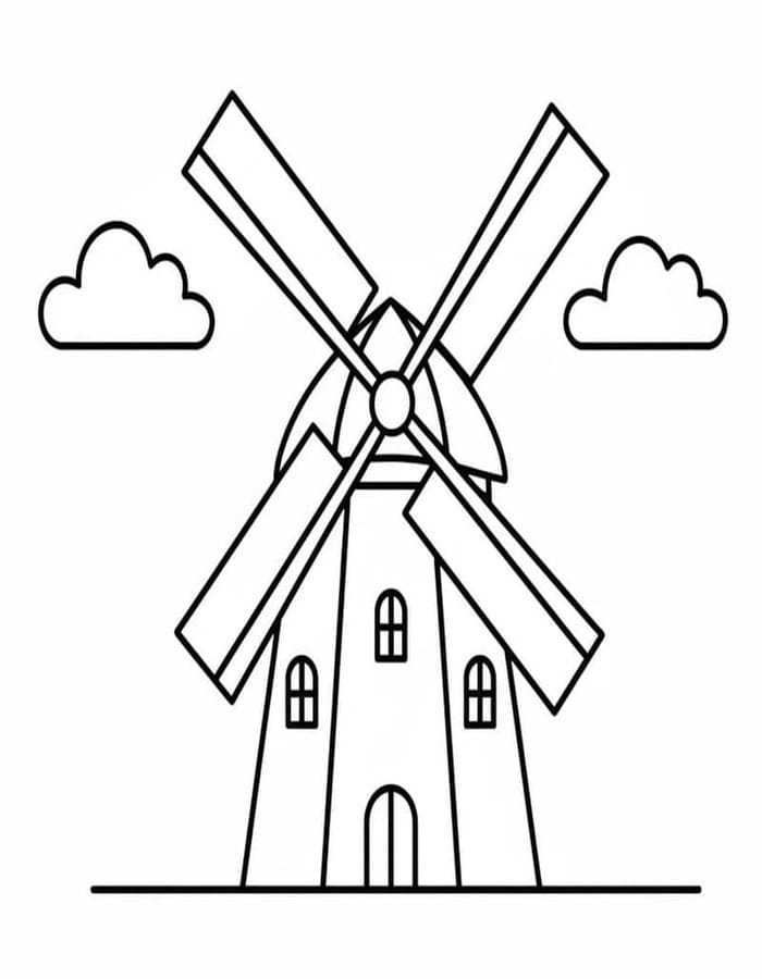 Zeichne Windmühle druckbare einfach