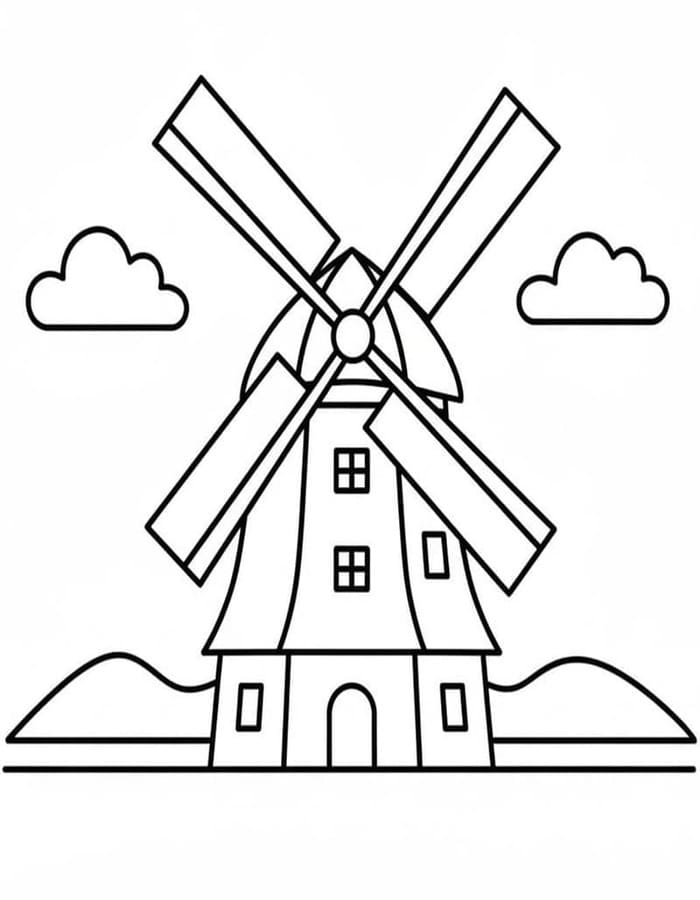 Zeichne Windmühle druckbare schlicht