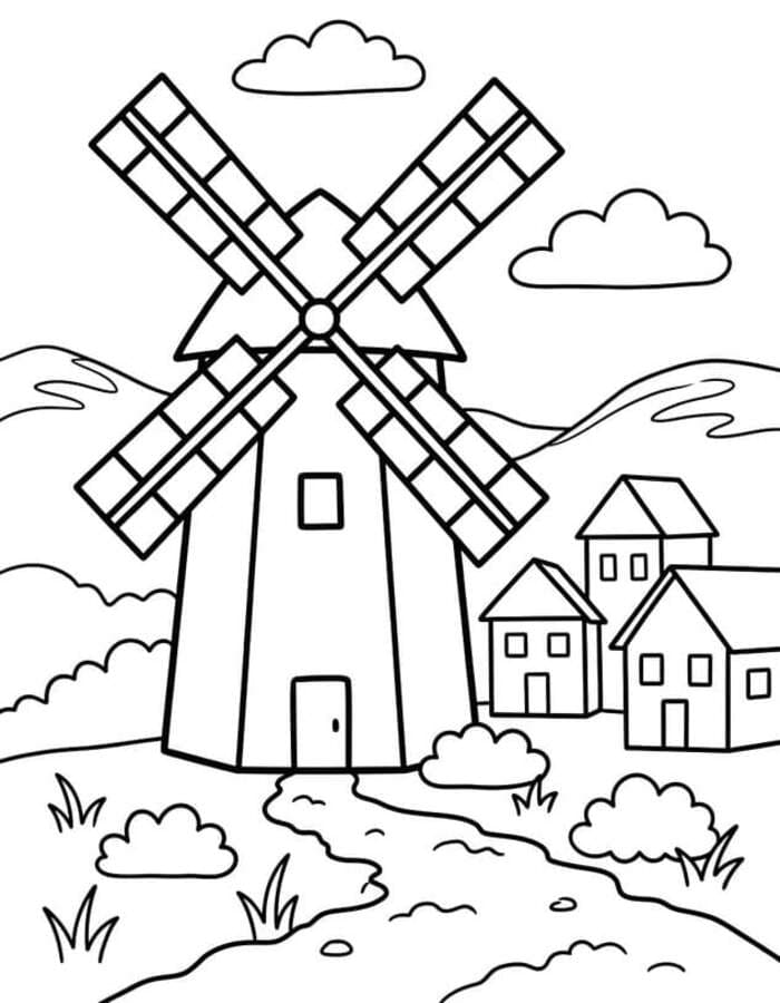 Zeichne Windmühle für Kinder