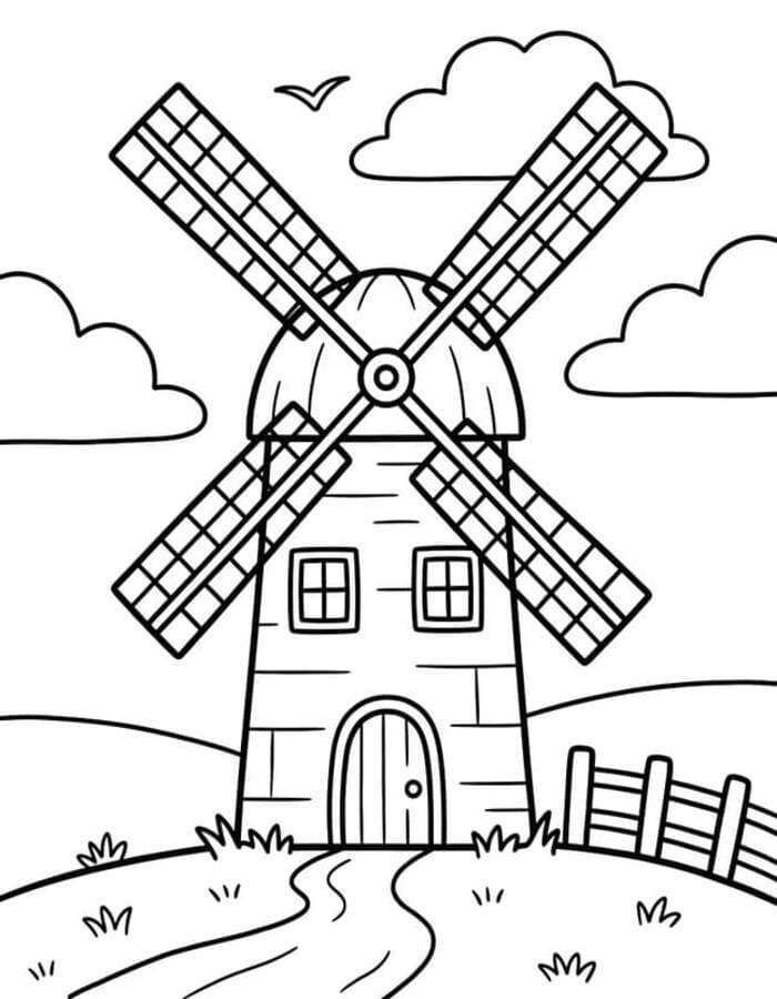 Zeichne Windmühle kostenlos einfach