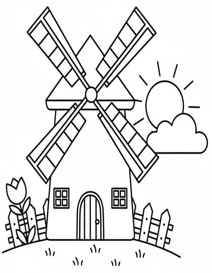 Zeichne Windmühle kostenlos für Kinder