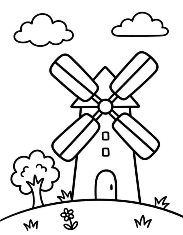 Zeichne Windmühle kostenlos schlicht