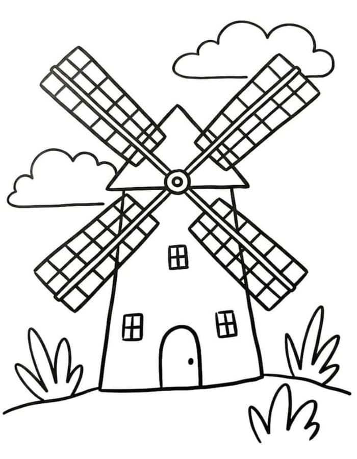 Zeichne Windmühle zum Ausdrucken für Kinder