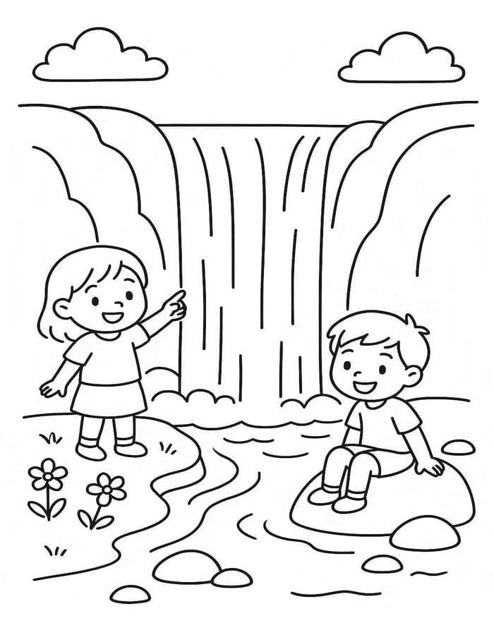 Zeichne Wasserfall basisch
