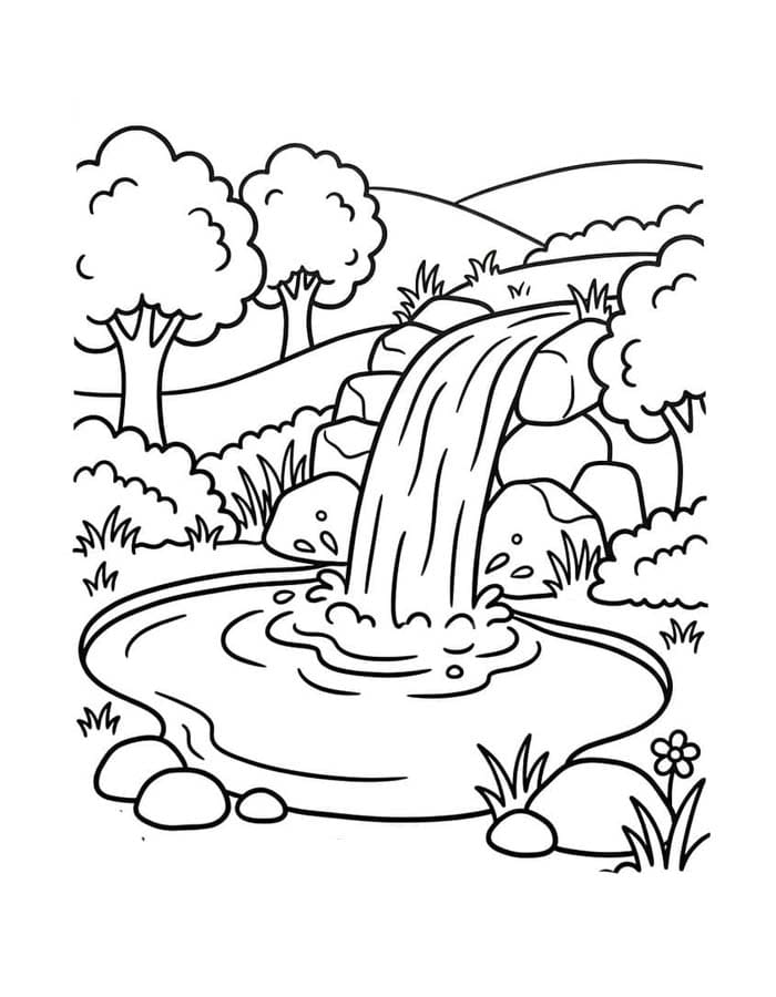Zeichne Wasserfall druckbare schlicht